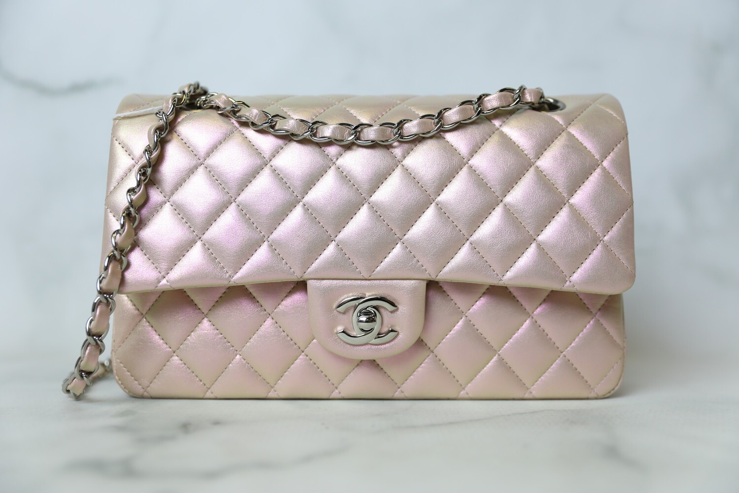 Chanel Classic Medium, Iridescent Pink Calfskin With Silver Hardware, As New  in Box WA001 - Julia Rose Boston
