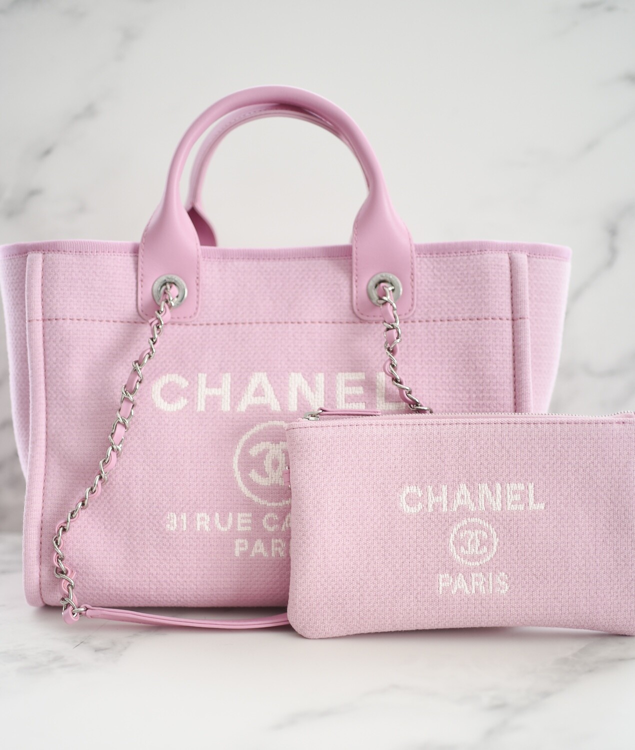 Chanel Pink Canvas Deauville Small Tote Bag Chanel