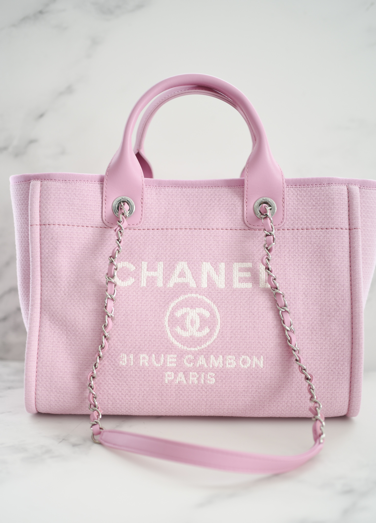 Chanel Deauville Small with Handles and Pouch, Pink with Silver Hardware,  New in Dustbag WA001 - Julia Rose Boston