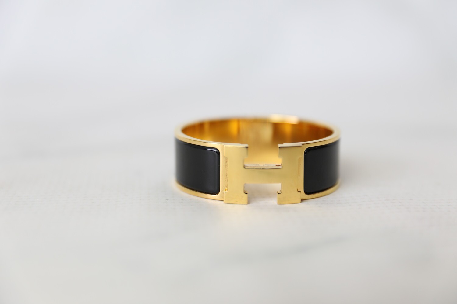 Hermes Clic Clac Bracelet, Black with Gold, Preowned in Dustbag WA001