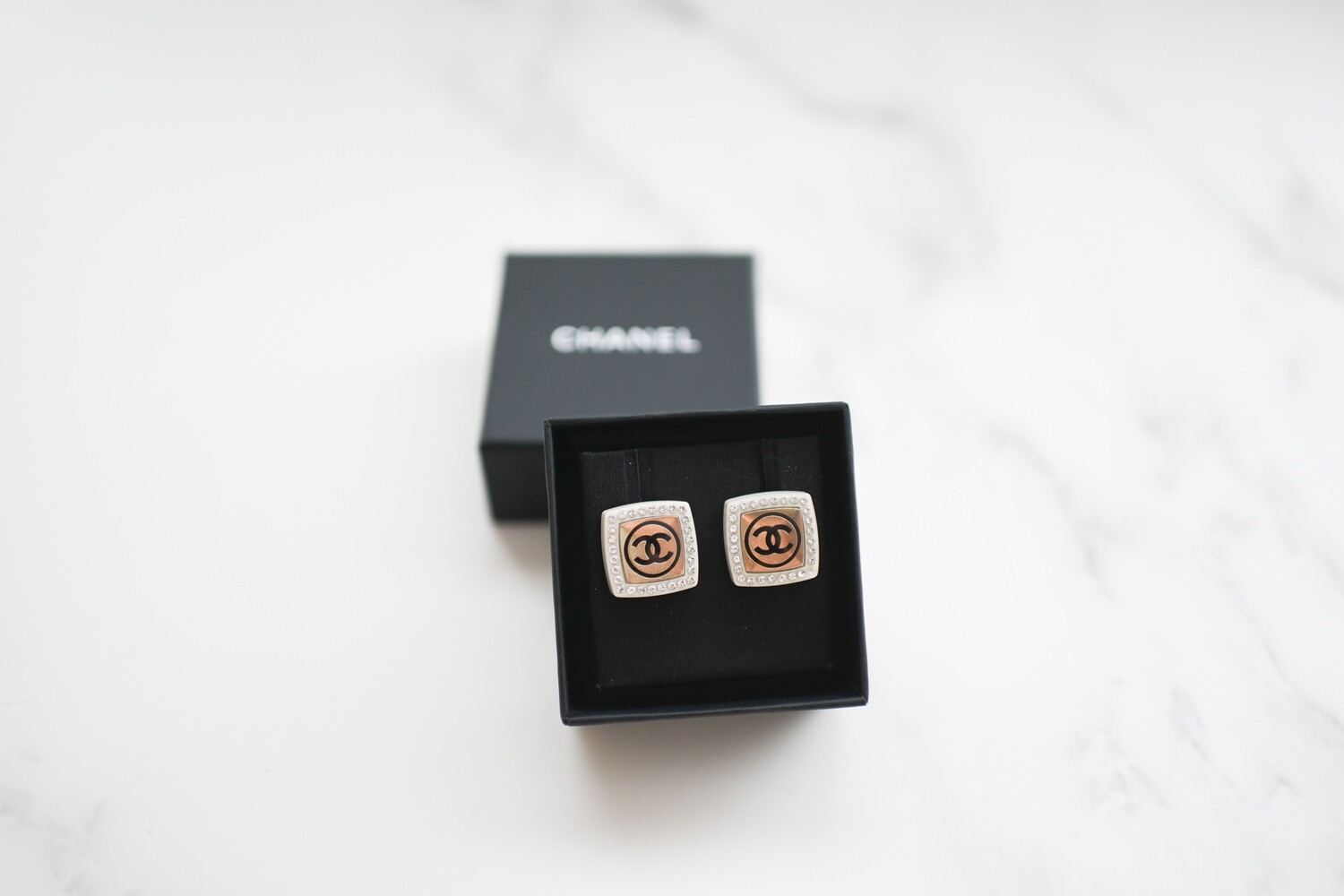 Chanel Earrings Acrylic Studs, Gold with Rhinestones Hardware, New in Box  GA001