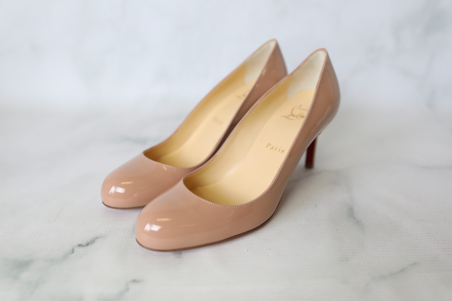 Christian Louboutin Simple Pump 70, Nude Patent, Size 37.5, New WA001