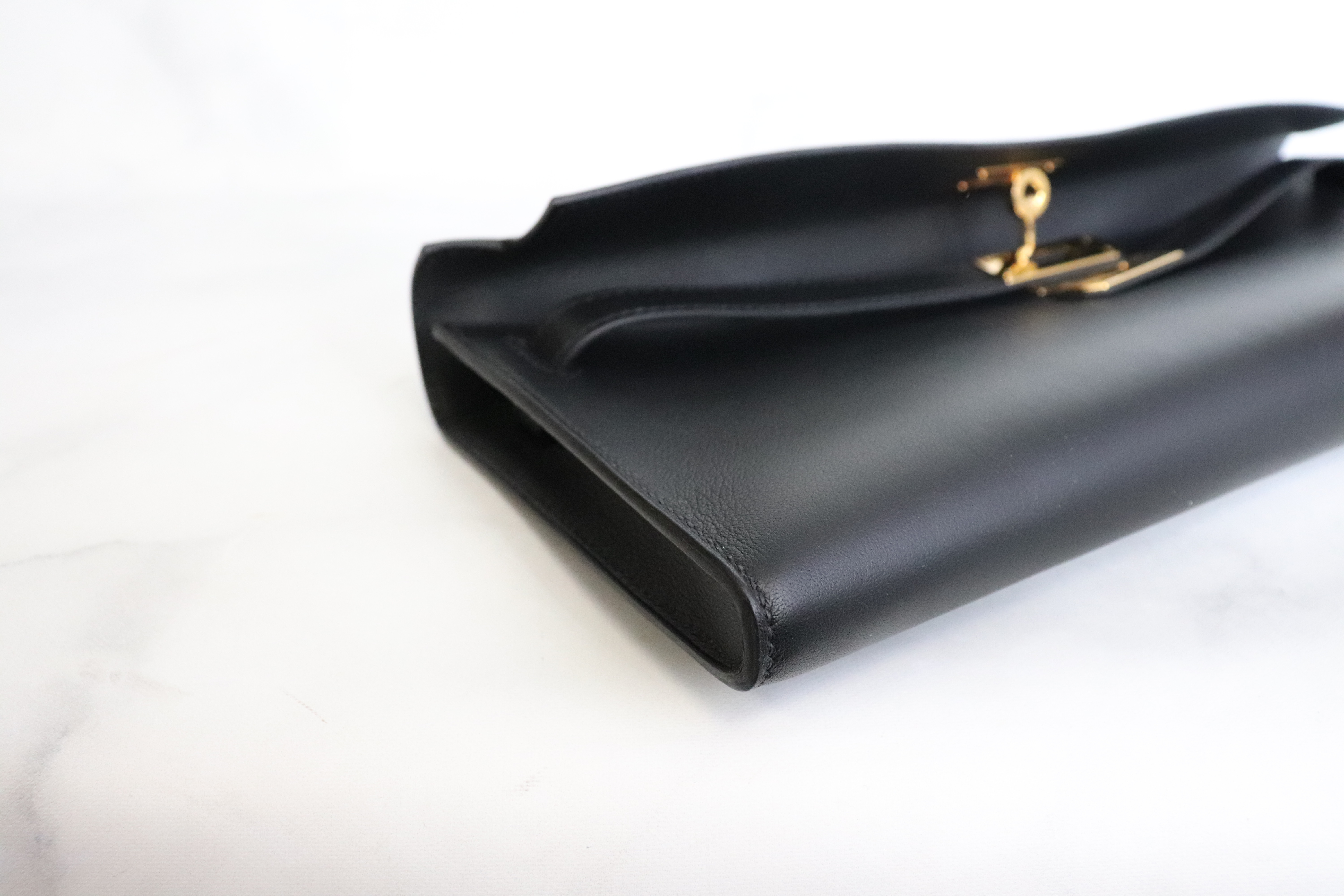Hermès Kelly Cut Clutch Black Swift leather Gold Hardware