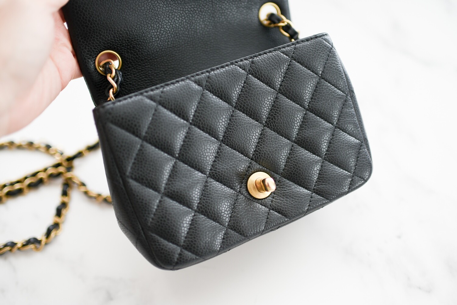 Chanel Classic Mini Square Caviar Black with Brushed Gold Hardware