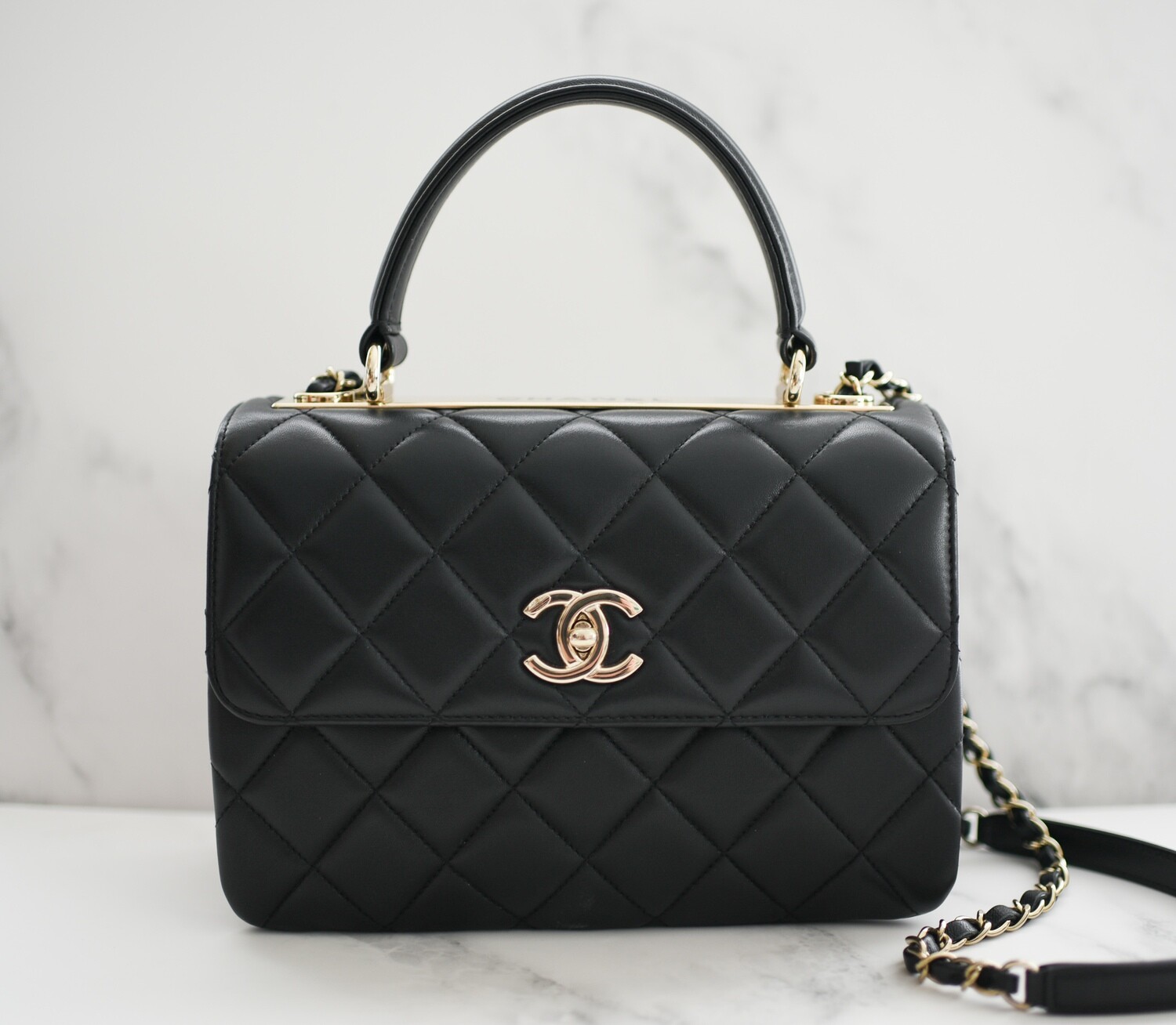 Chanel Trendy, Black Lambskin with Gold Hardware, Preowned in Dustbag GA002