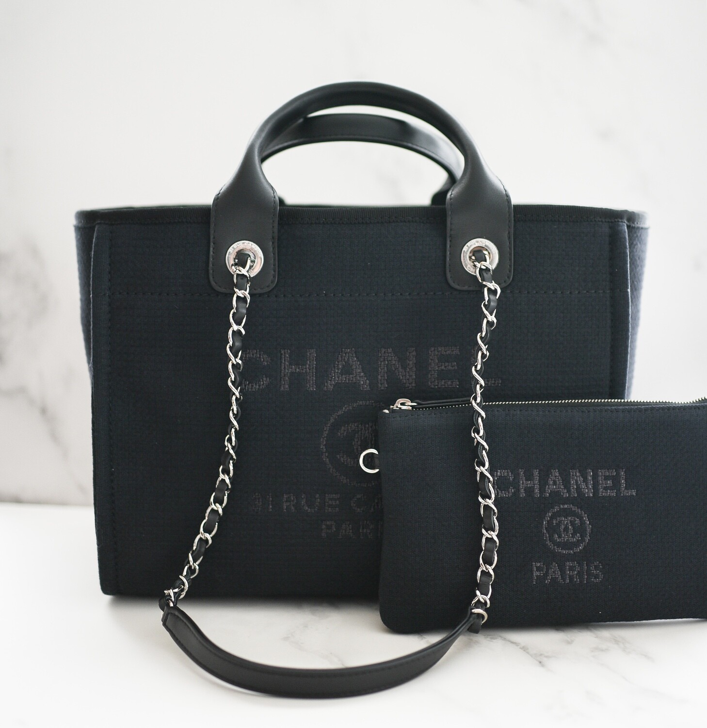 Chanel Deauville Small with Handles and Pouch, Black with Silver
