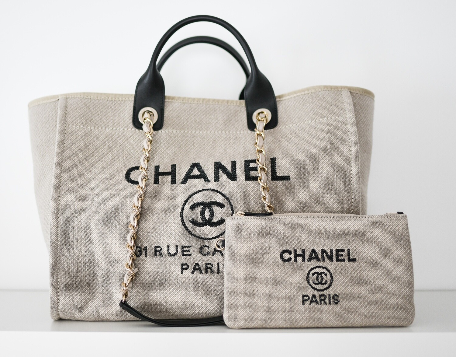Chanel Deauville Large with Handles and Pouch, Gray with Light Gold Hardware, New in Box GA002