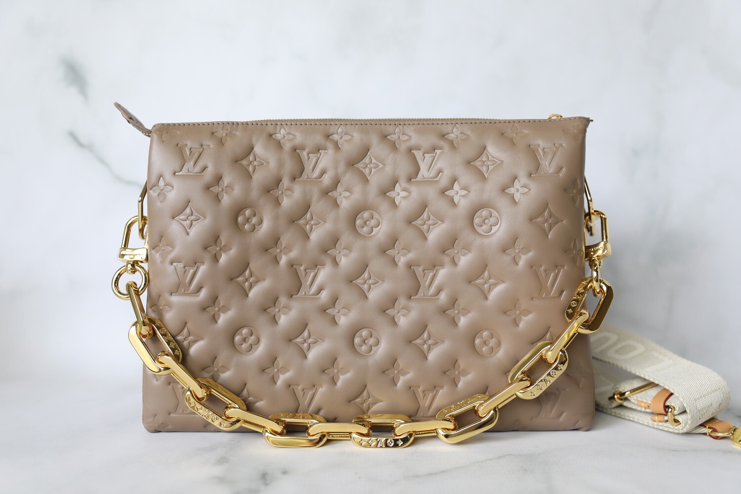 Check out the Louis Vuitton Coussin MM Taupe #lv 