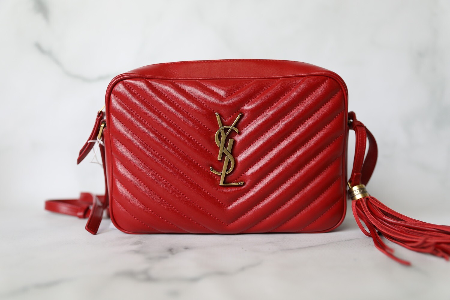 Yves Saint Laurent Lou Camera Bag Red With Gold Toned Hardware For