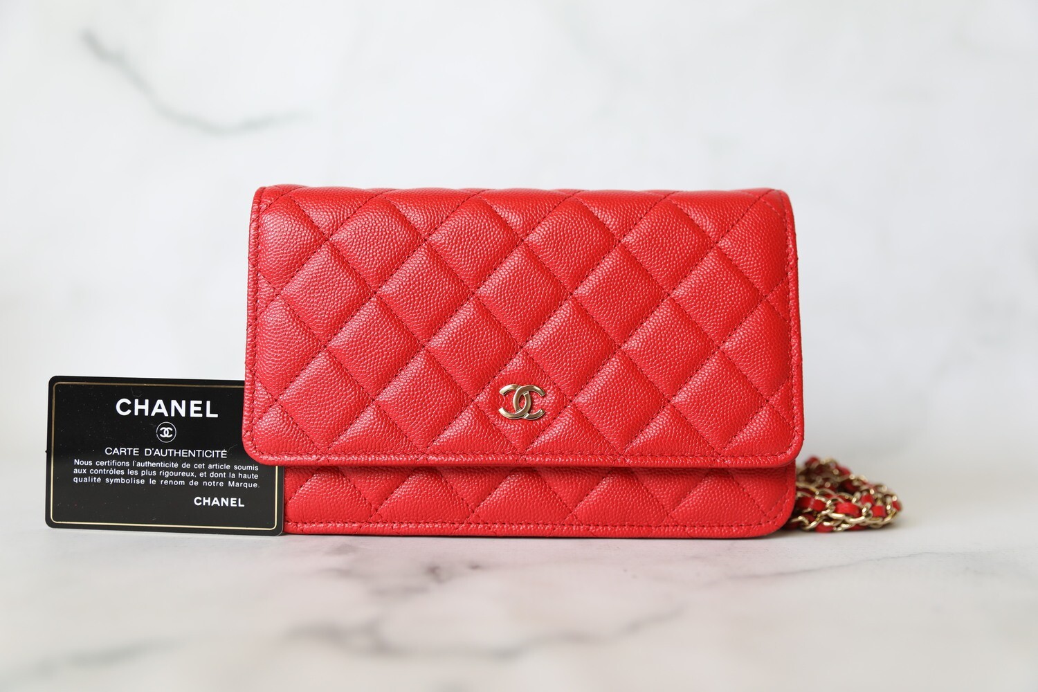 Chanel Classic Wallet on Chain, Red Caviar with Gold Hardware, Preowned in  Box WA001