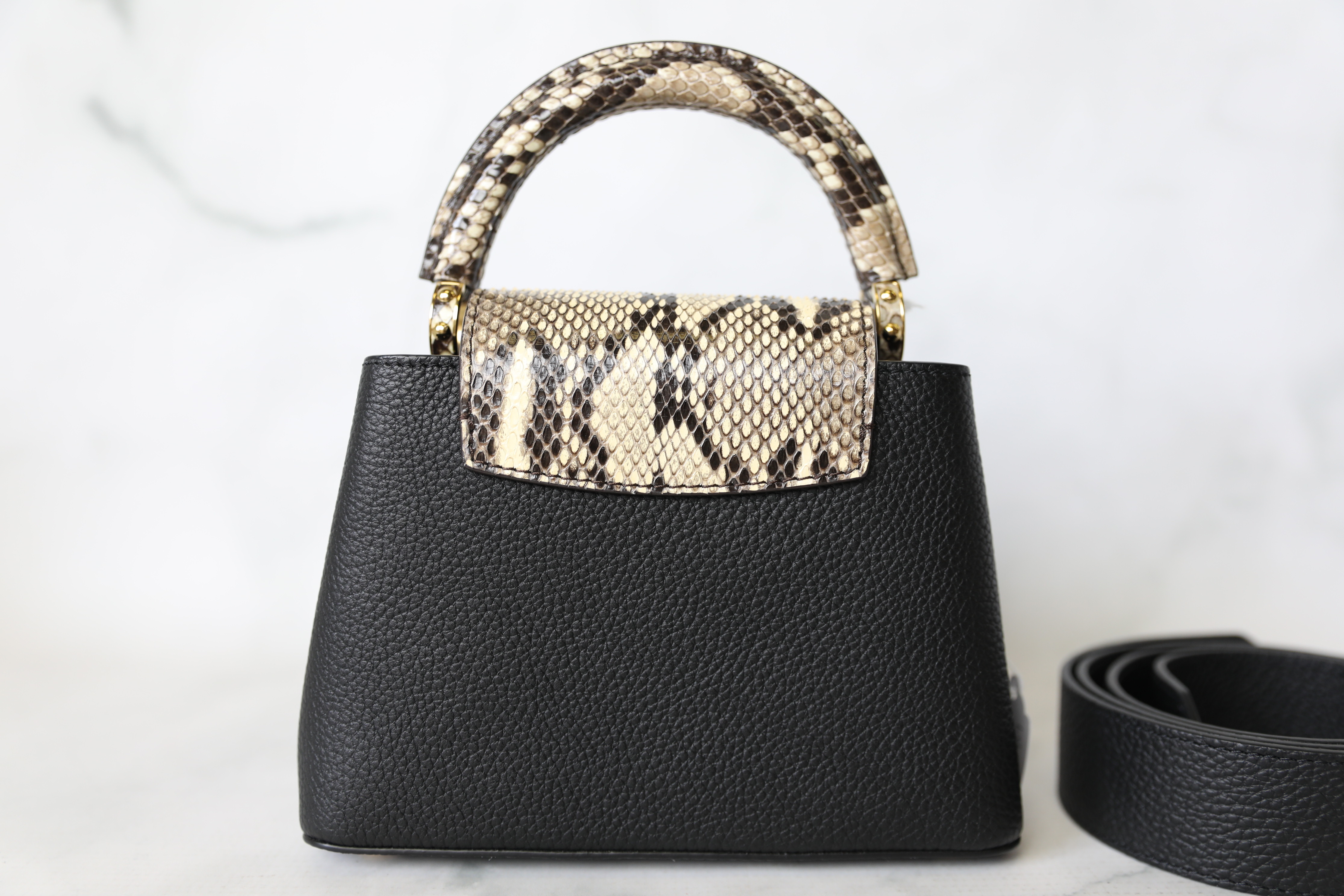 Louis Vuitton Capucines Mini, Black Leather with Genuine Python, Preowned  in Box WA001 - Julia Rose Boston