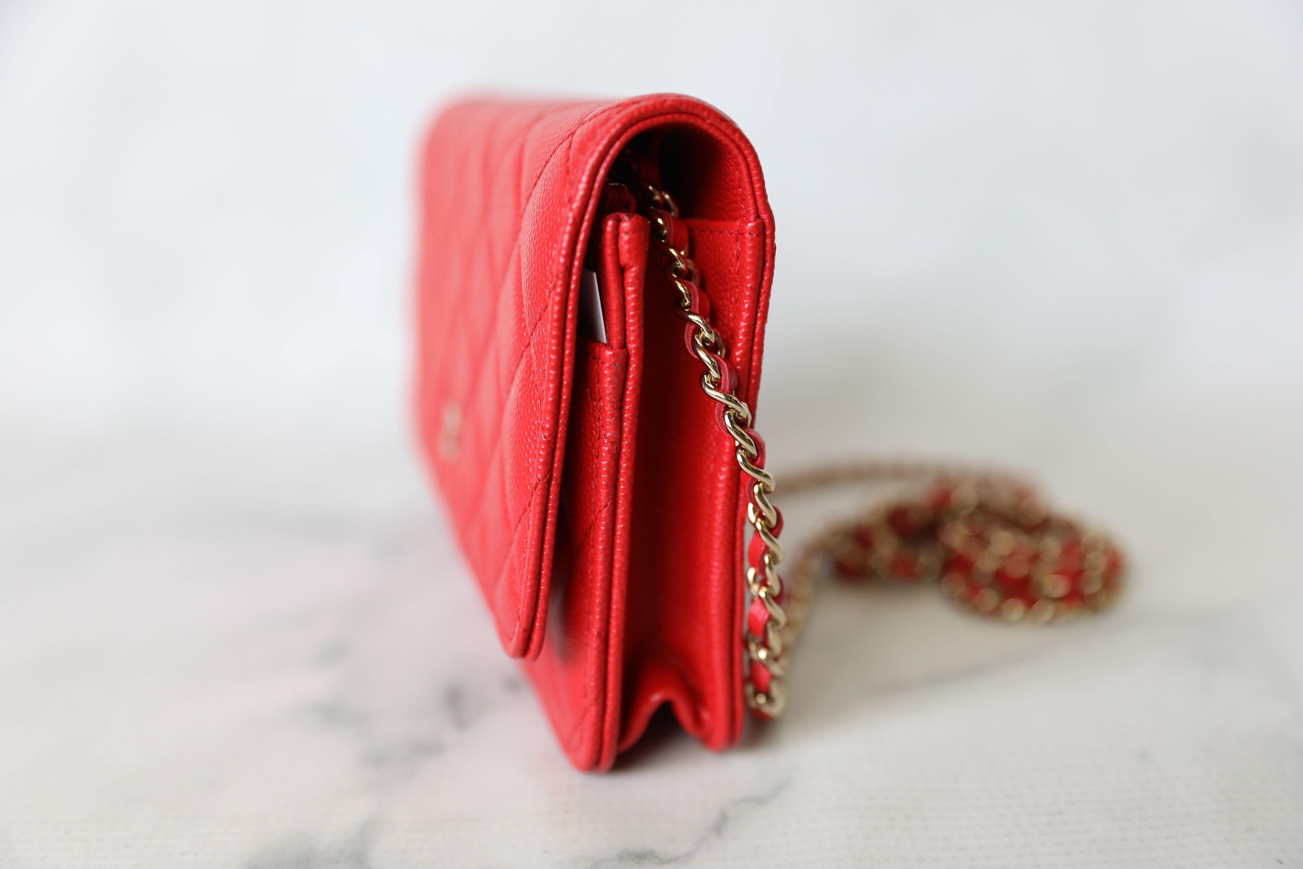 Chanel Classic Wallet on Chain, Red Caviar with Gold Hardware