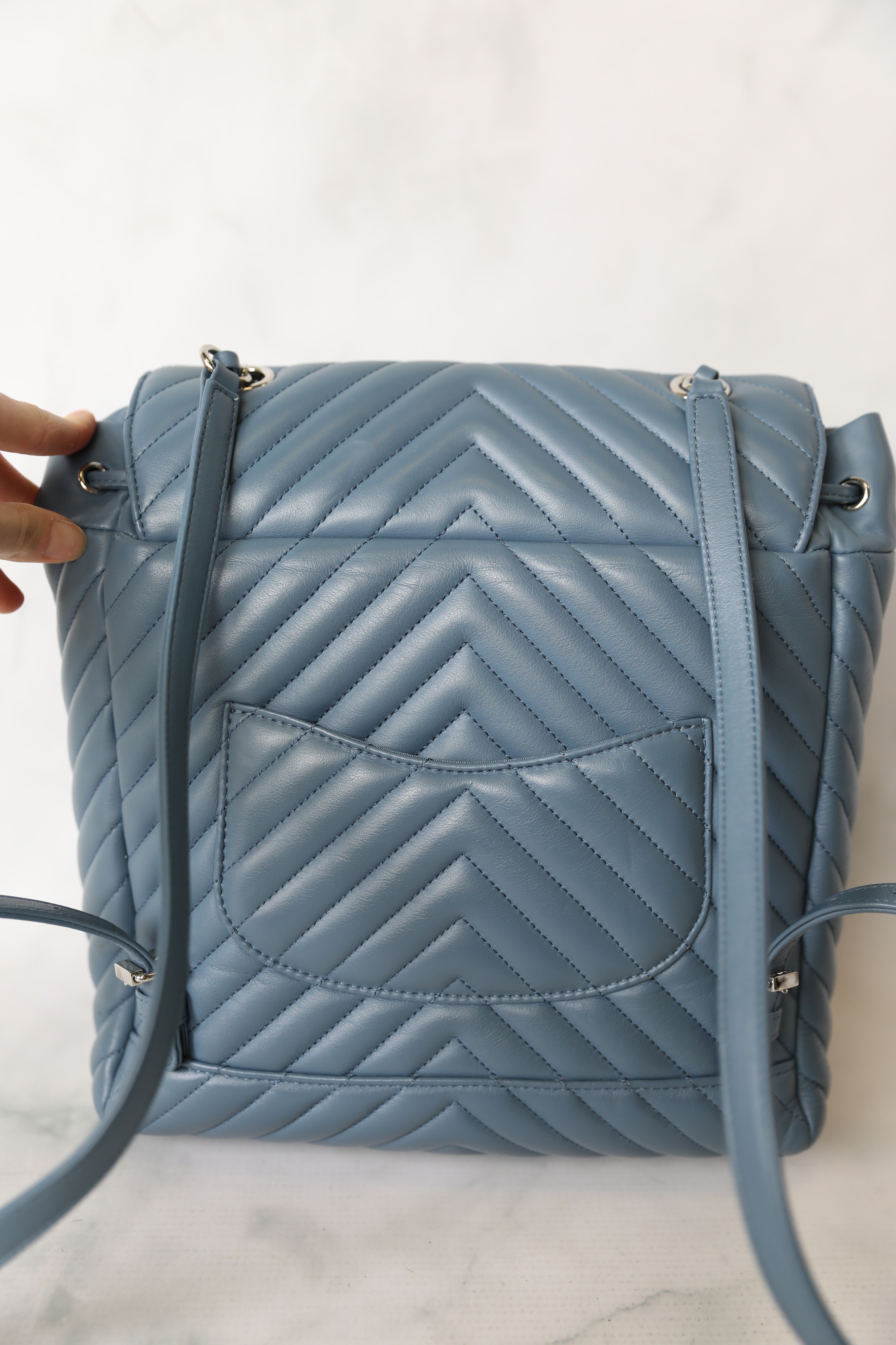 Chanel Urban Spirit Backpack Medium, Blue Chevron Calfskin with