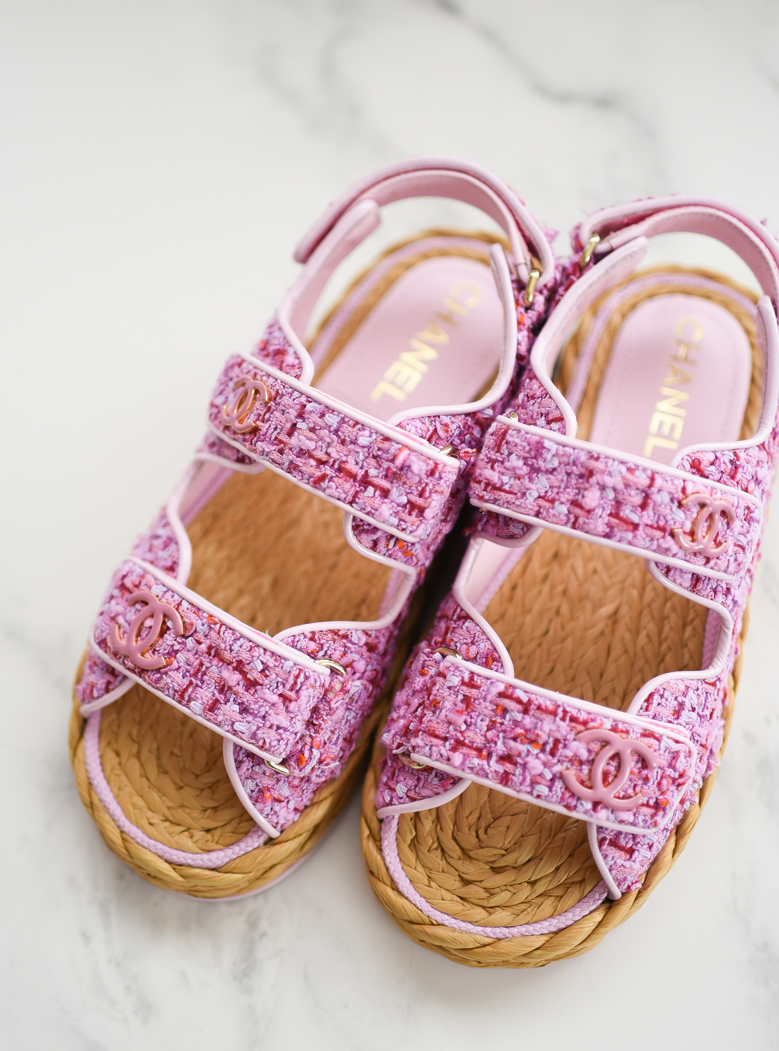 Tweed sandal Chanel Pink size 37 EU in Tweed - 36121779