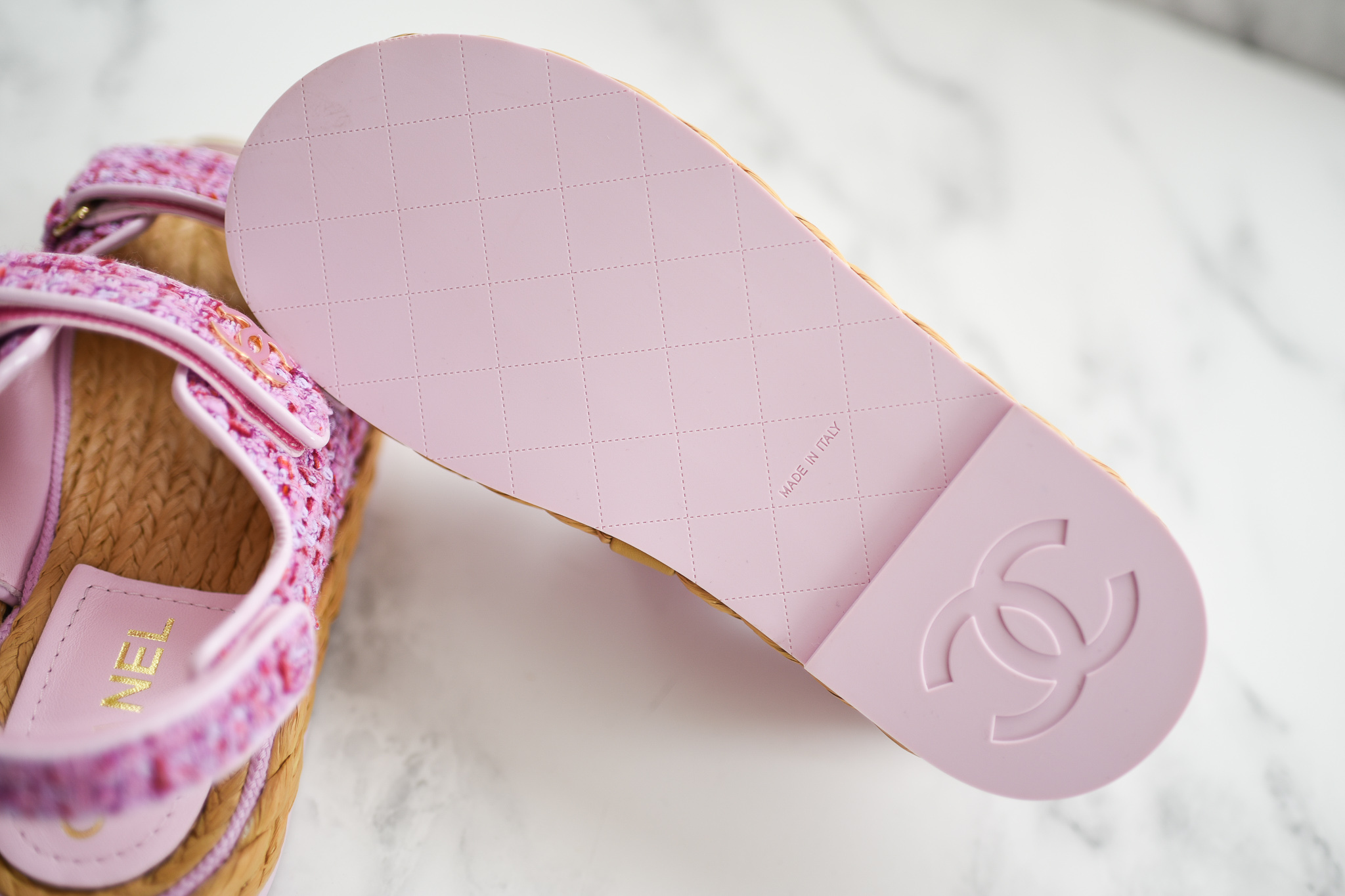 Tweed sandal Chanel Pink size 37 EU in Tweed - 36121779