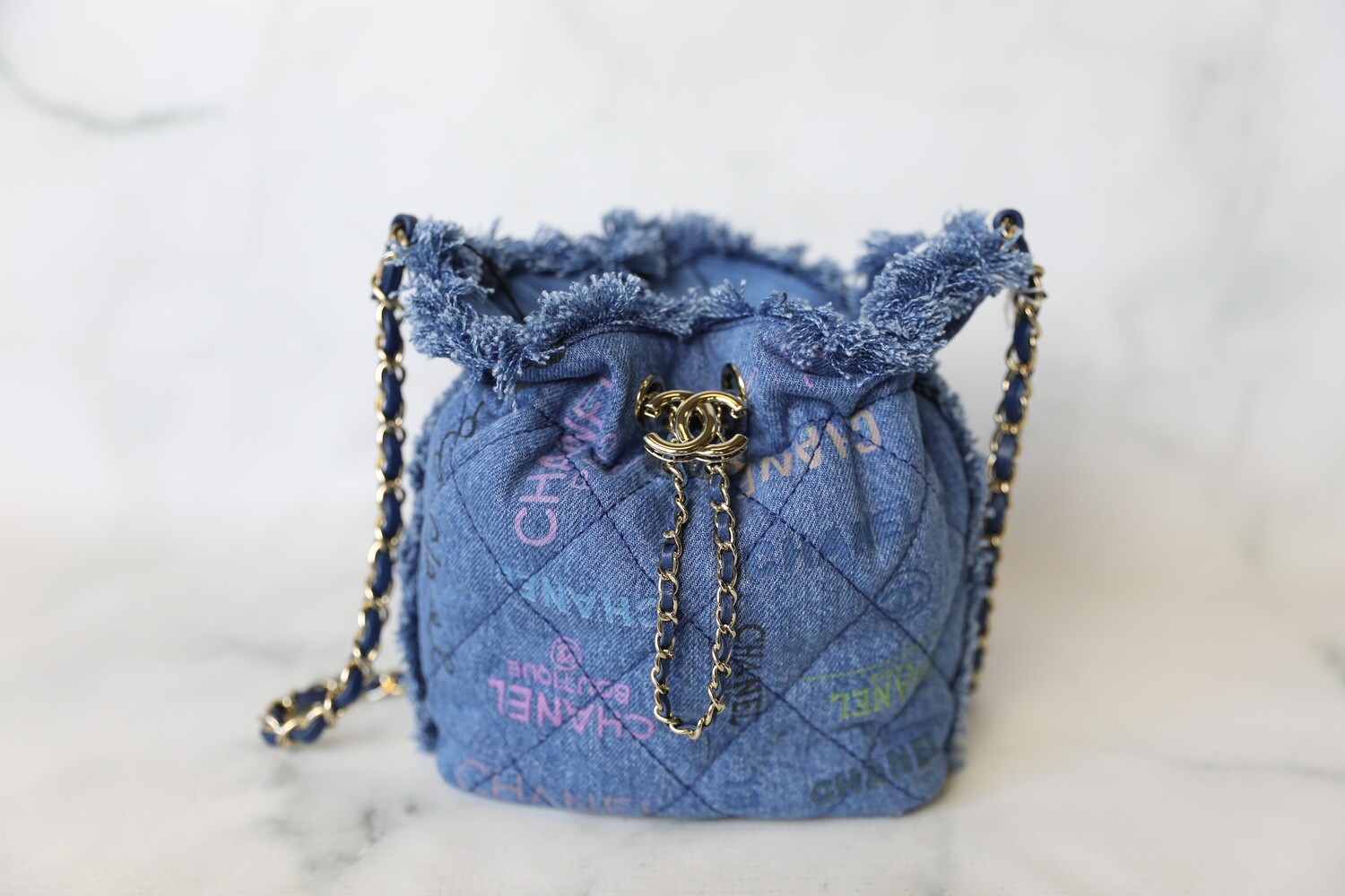 Chanel Drawstring Bucket Bag Mini, Blue Denim, New in Box WA001 - Julia  Rose Boston | Shop