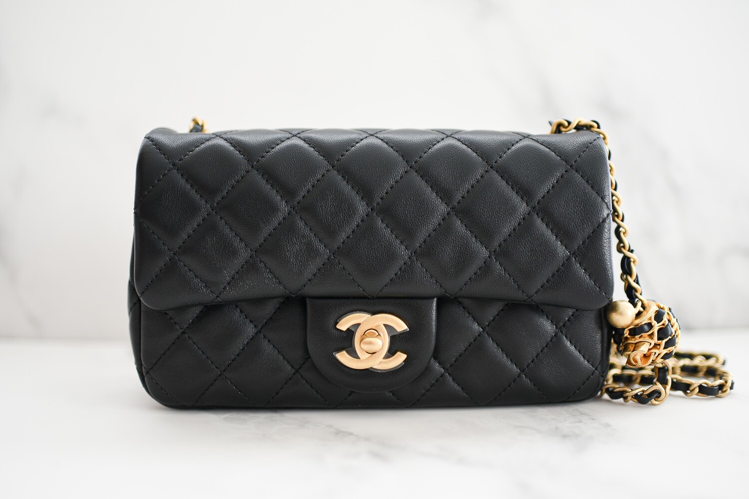 Chanel Pearl Crush Mini, Black Lambskin with Gold Hardware, New in Box GA001