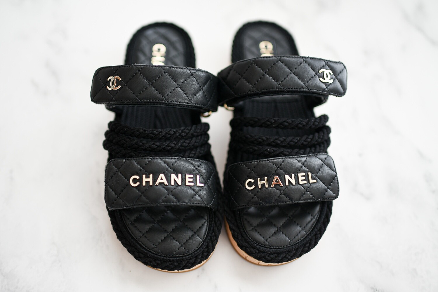 Chanel Rope Sandals, Black, Size 37, New in Box GA001