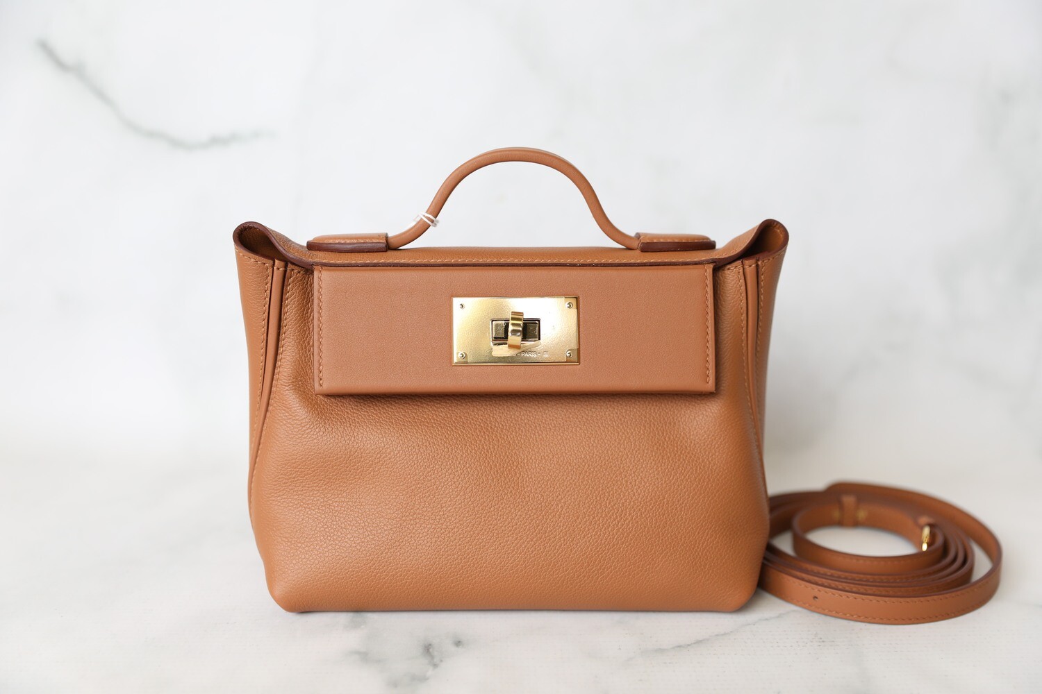 Hermes 24 24 21 Bag Gold Evercolor Leather Gold Hardware New In Box WA001 Julia Rose Boston Shop