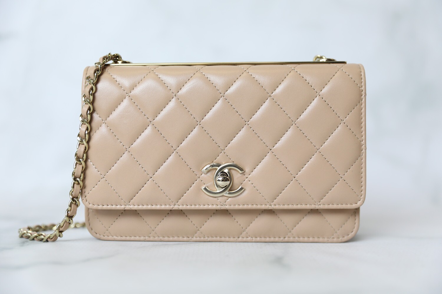 Chanel Trendy Wallet on Chain, Beige Lambskin with Gold Hardware