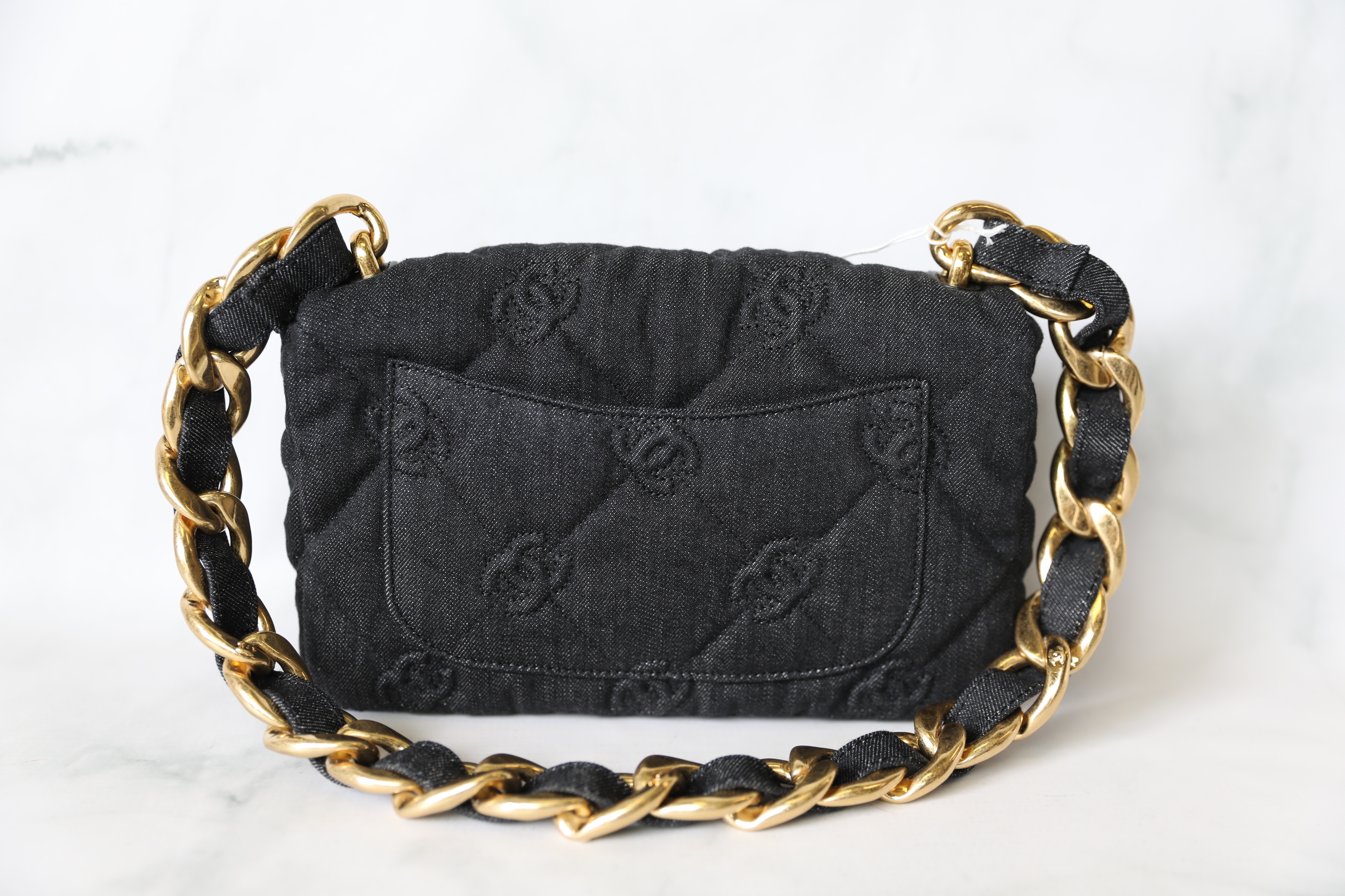 Chanel Funky Town Small CC Quilted Flap, Black Denim with Gold Hardware,  New in Box WA001