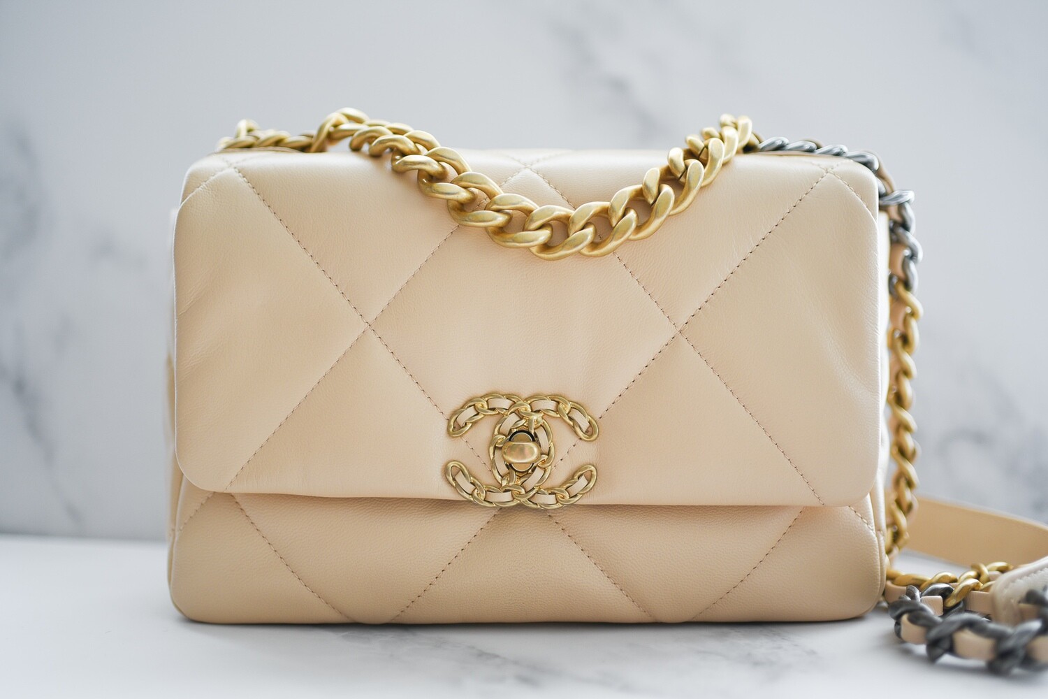 Chanel Small 19 Flap 20A Beige Goatskin with mixed hardware