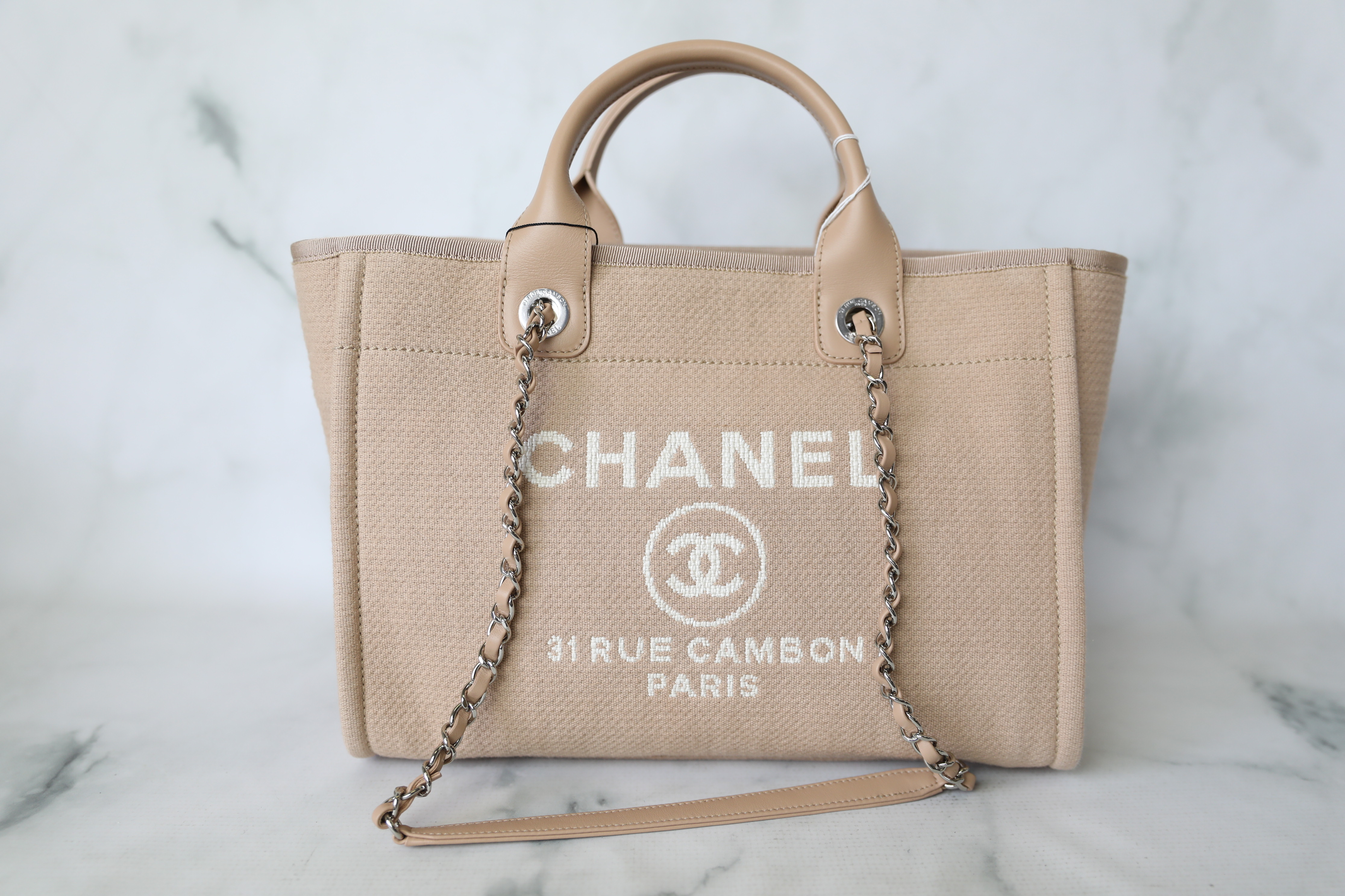 Chanel Deauville Small, Tan Beige with Silver Hardware, New in Dustbag WA001
