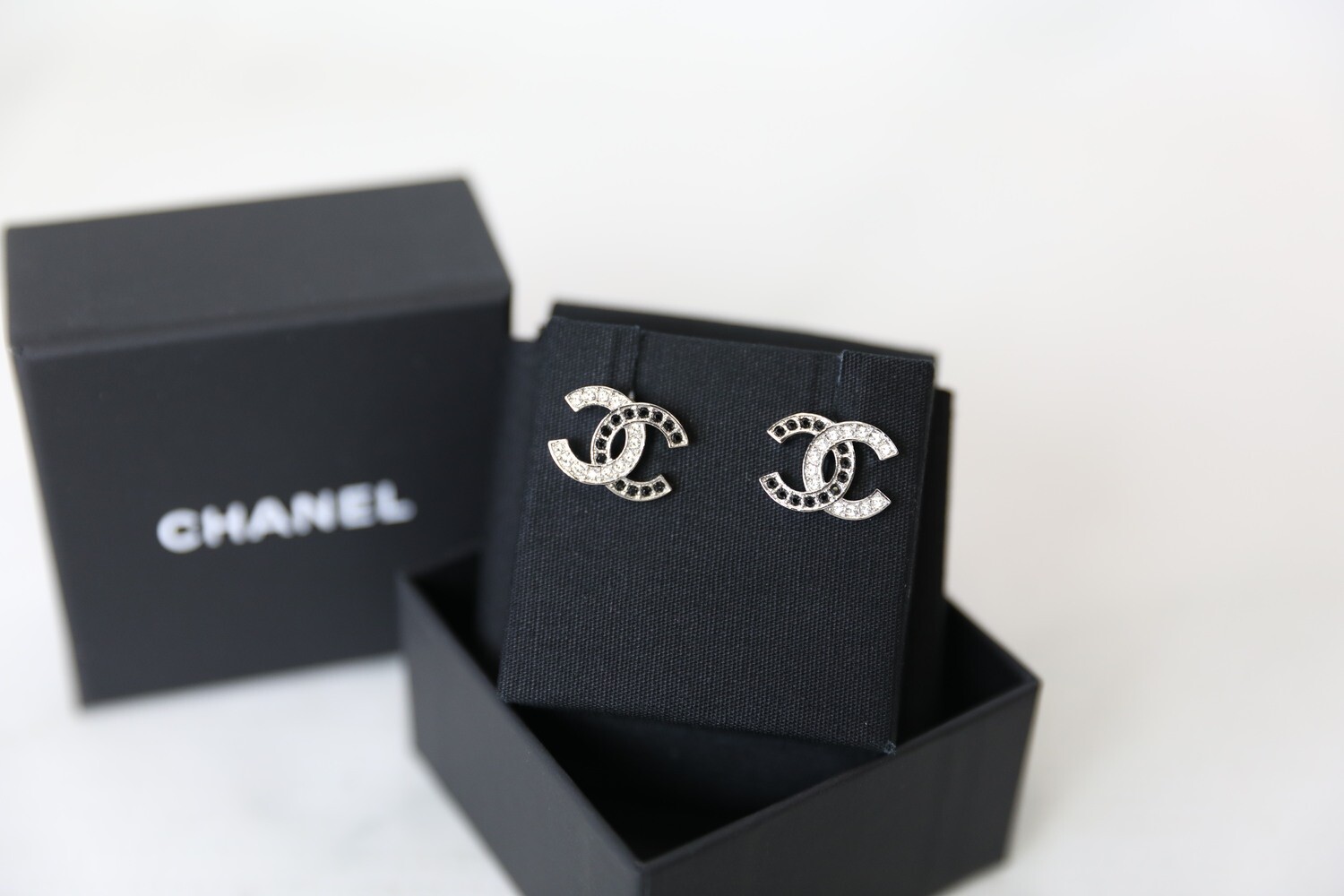 Chanel Earrings Stud, CC Black with Crystal, New in Box WA001 - Julia Rose  Boston