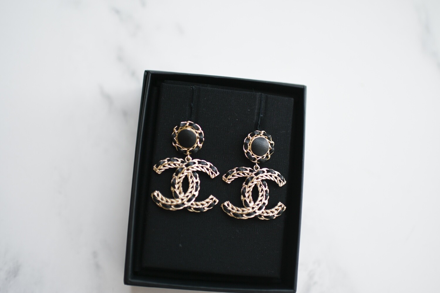 Chanel Earrings Statement Small Black Leather CC Drop, New in Box GA002 -  Julia Rose Boston