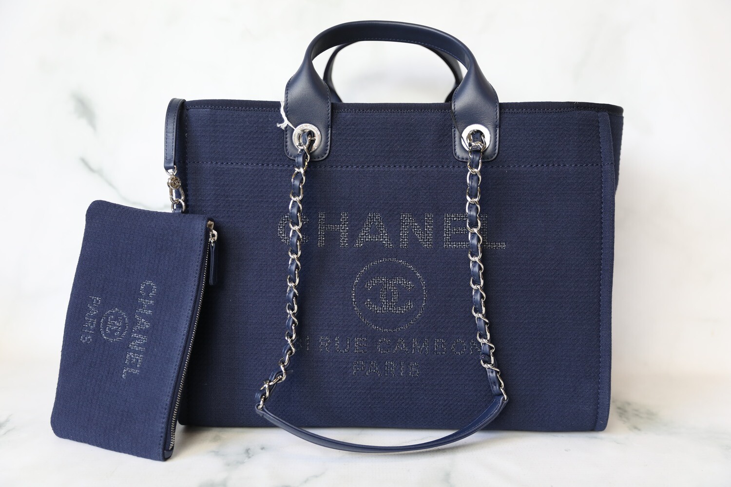 Chanel Deauville Large, Navy with Silver Hardware, New in Box WA001