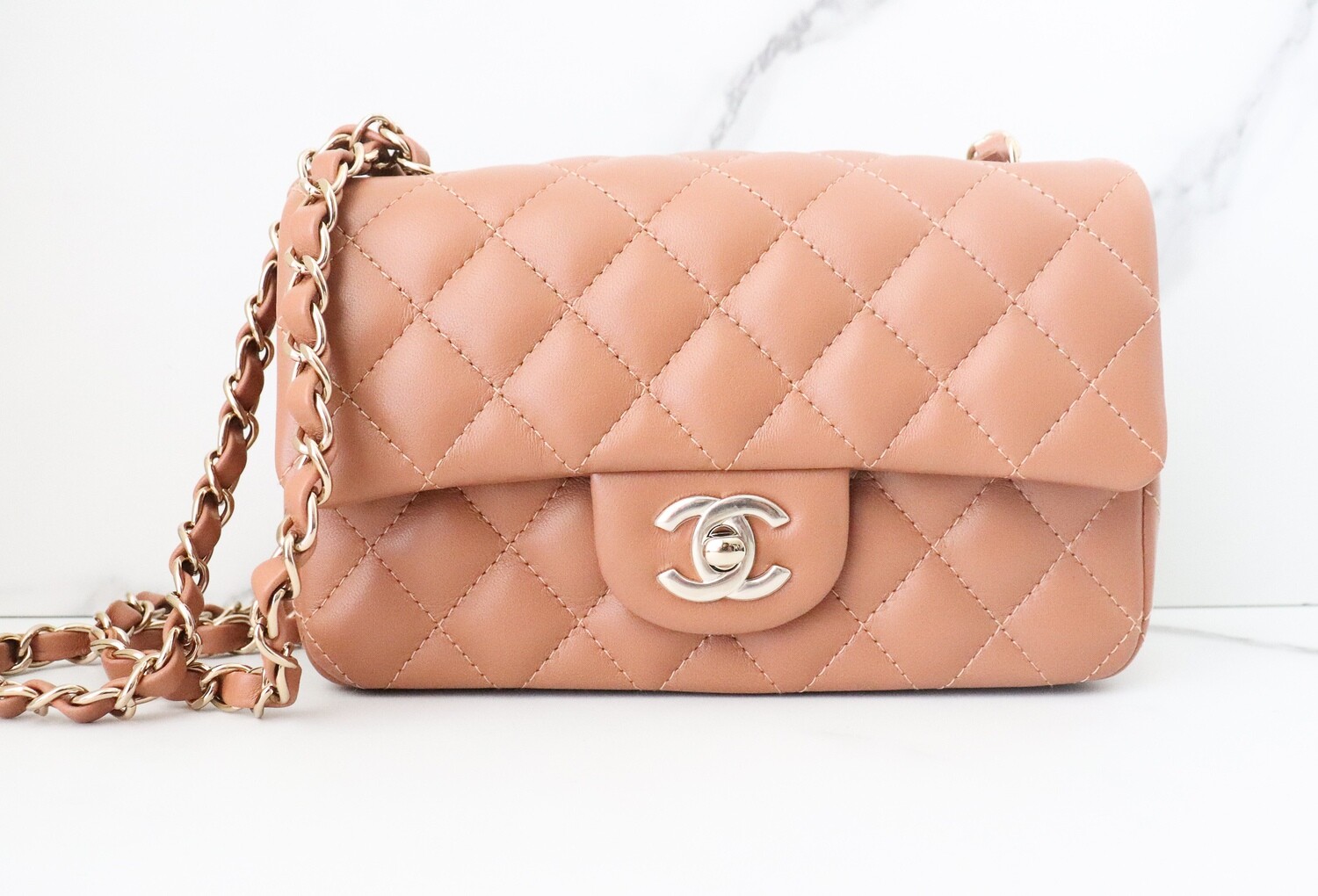 Chanel mini rectangular beige lambskin gold hw