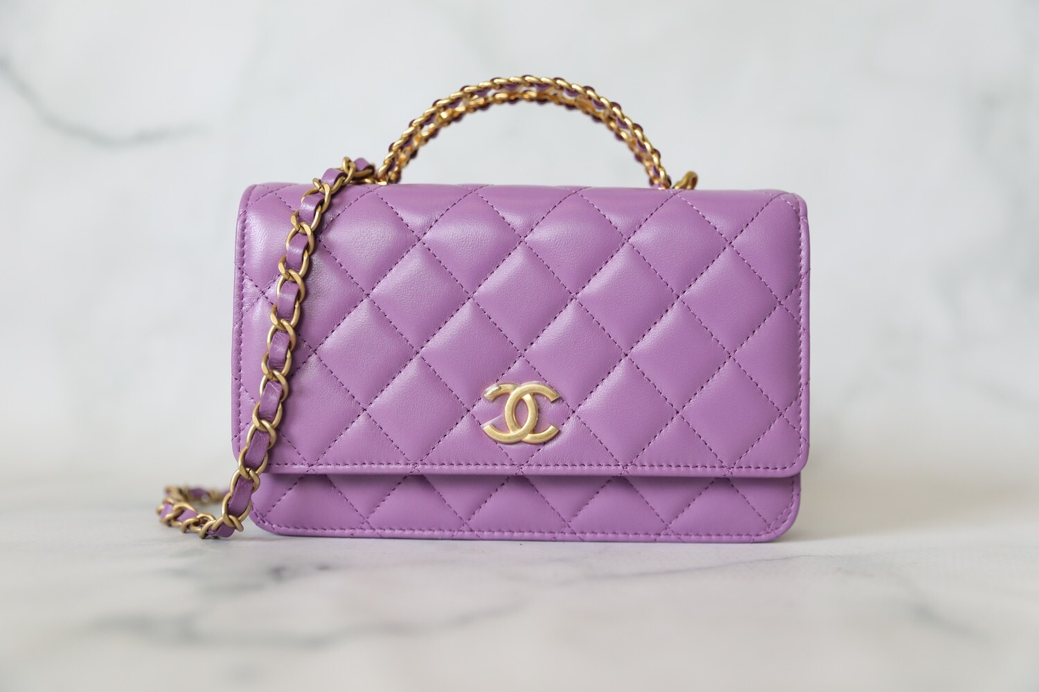 Chanel Top Handle Wallet on Chain, Purple Lambskin with Gold Hardware, New  in Box WA001