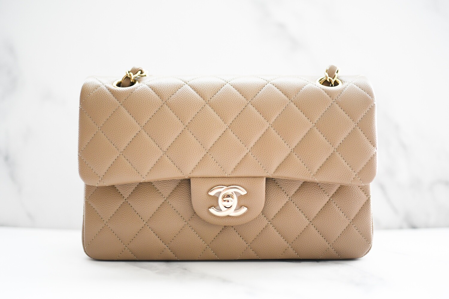 Chanel Classic Small Double Flap, 22A Dark Beige Caviar Leather with Gold  Hardware, New in Box