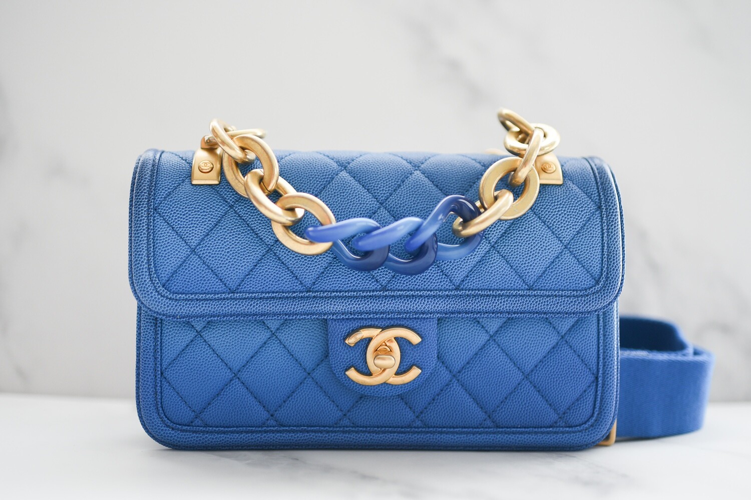 Chanel Sunset By The Sea Bag, Blue Ombre Caviar With Gold Hardware, Mini,  Preowned In Dustbag Ga002