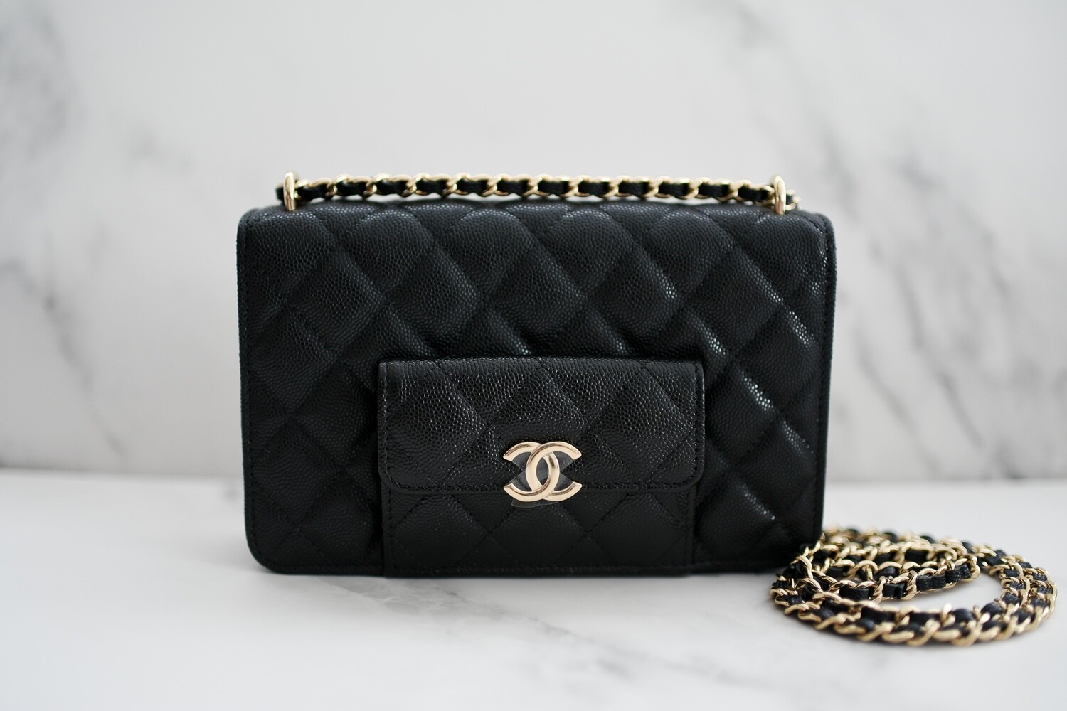 Chanel Wallet on Chain with Front Pocket, Black Caviar Leather with Gold  hardware, New in Box GA001