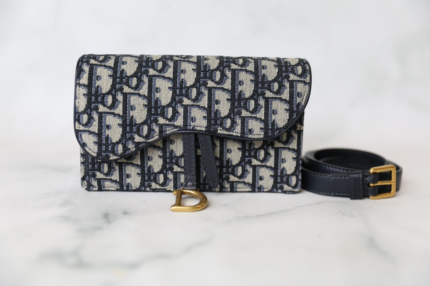 Christian Dior Saddle Belt Bag, Navy Oblique Canvas, New in Box WA001