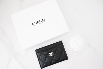 Chanel SLG Flat Cardholder, Black Caviar Leather with Silver Hardware, New in Box GA001