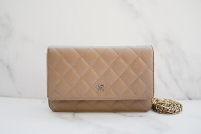 Chanel Wallet on Chain, 22A Dark Beige Caviar Leather, Gold Hardware, New in Box GA002