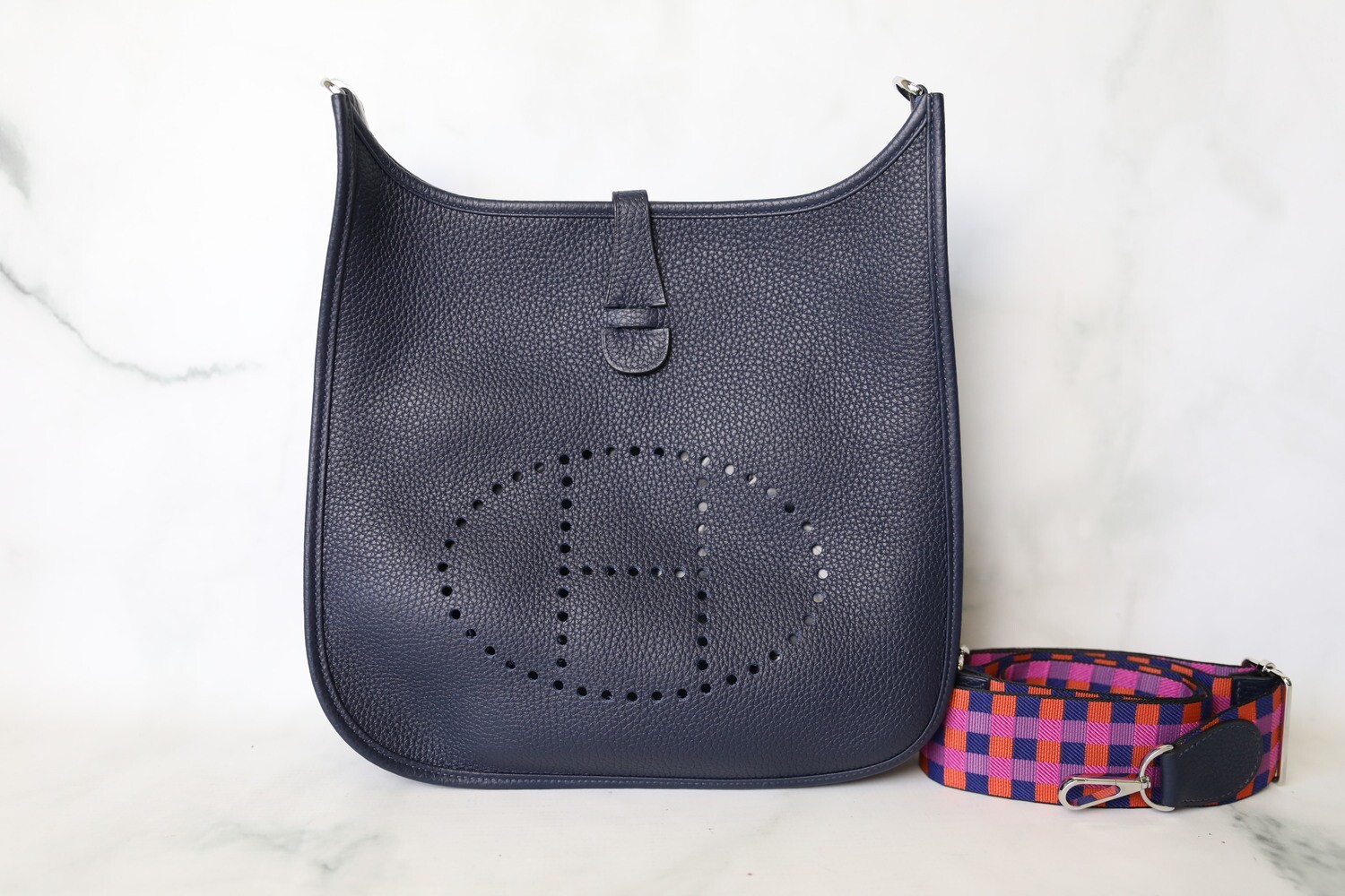 Hermes Evelyne PM 29, Blue Nuit Clemence with Palladium Hardware, New in Box WA001