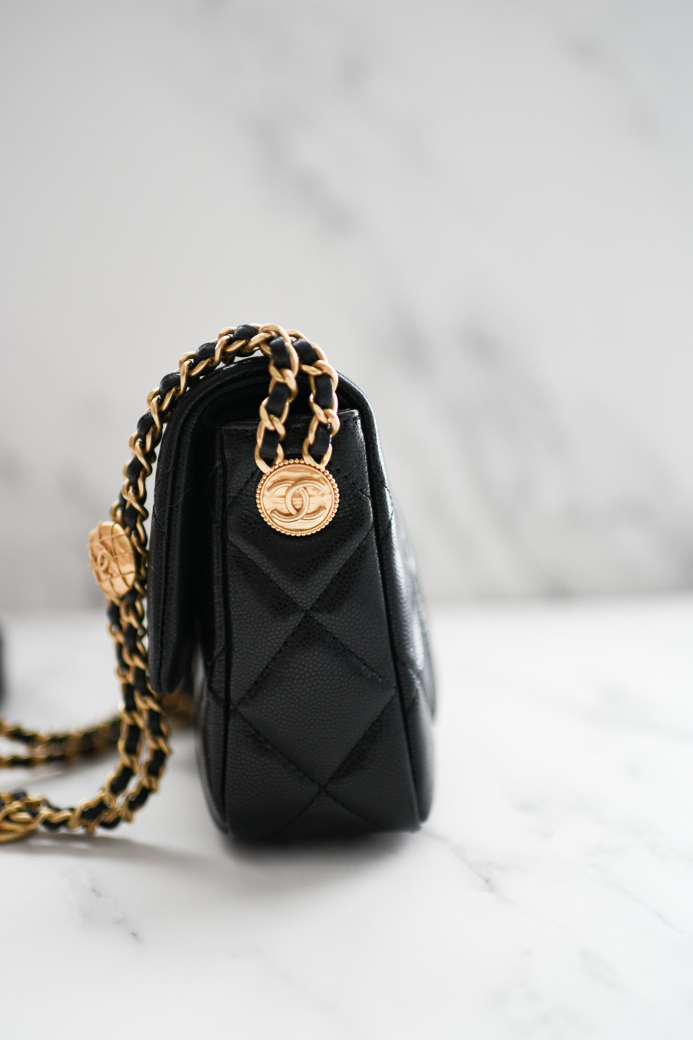 Chanel Seasonal Coin Flap Bag, Black Caviar with Gold Hardware, New in Box  GA002