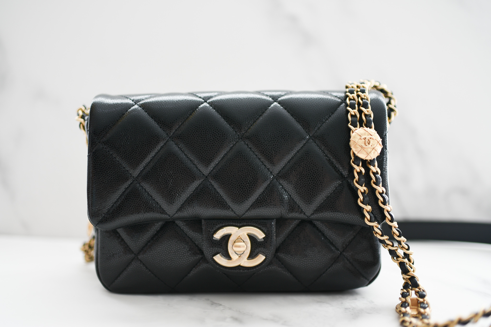 Chanel Seasonal Coin Flap Bag, Black Caviar with Gold Hardware
