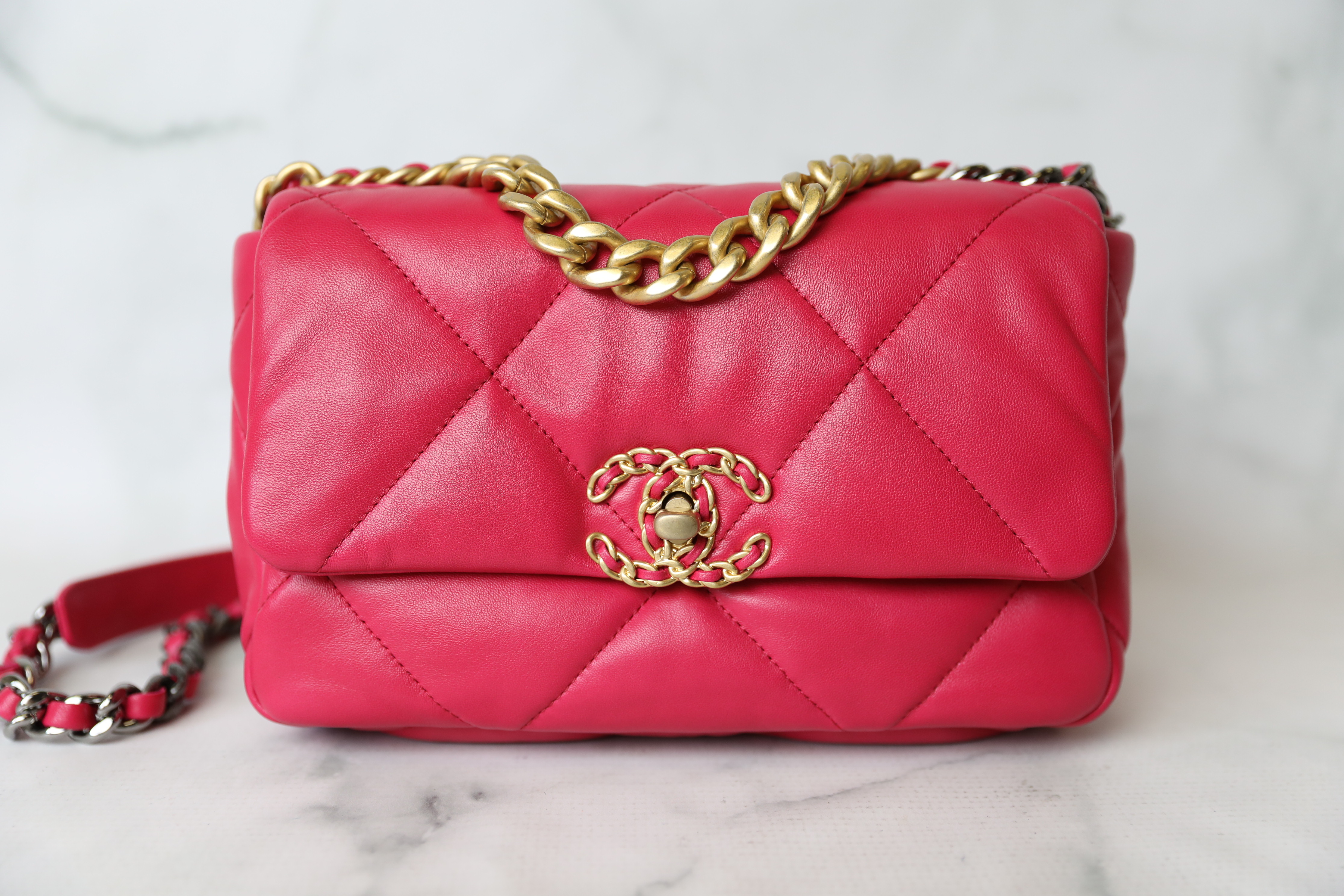 Chanel 19 Small, Bright Pink Lambskin Leather, Preowned in Box WA001 -  Julia Rose Boston