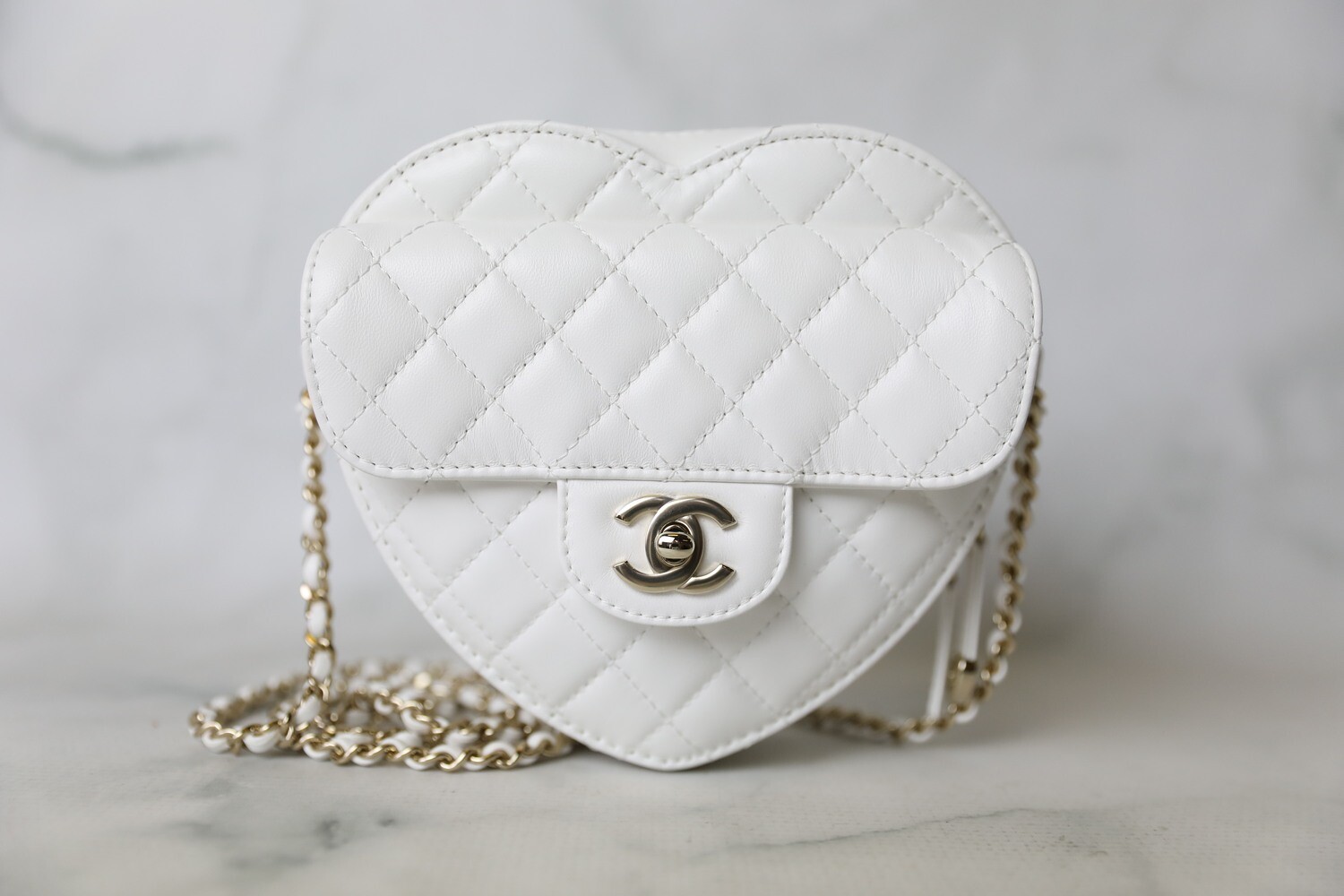 Chanel Heart Bag, Large, White Lambskin Leather, Gold Hardware, New in Box  MA001