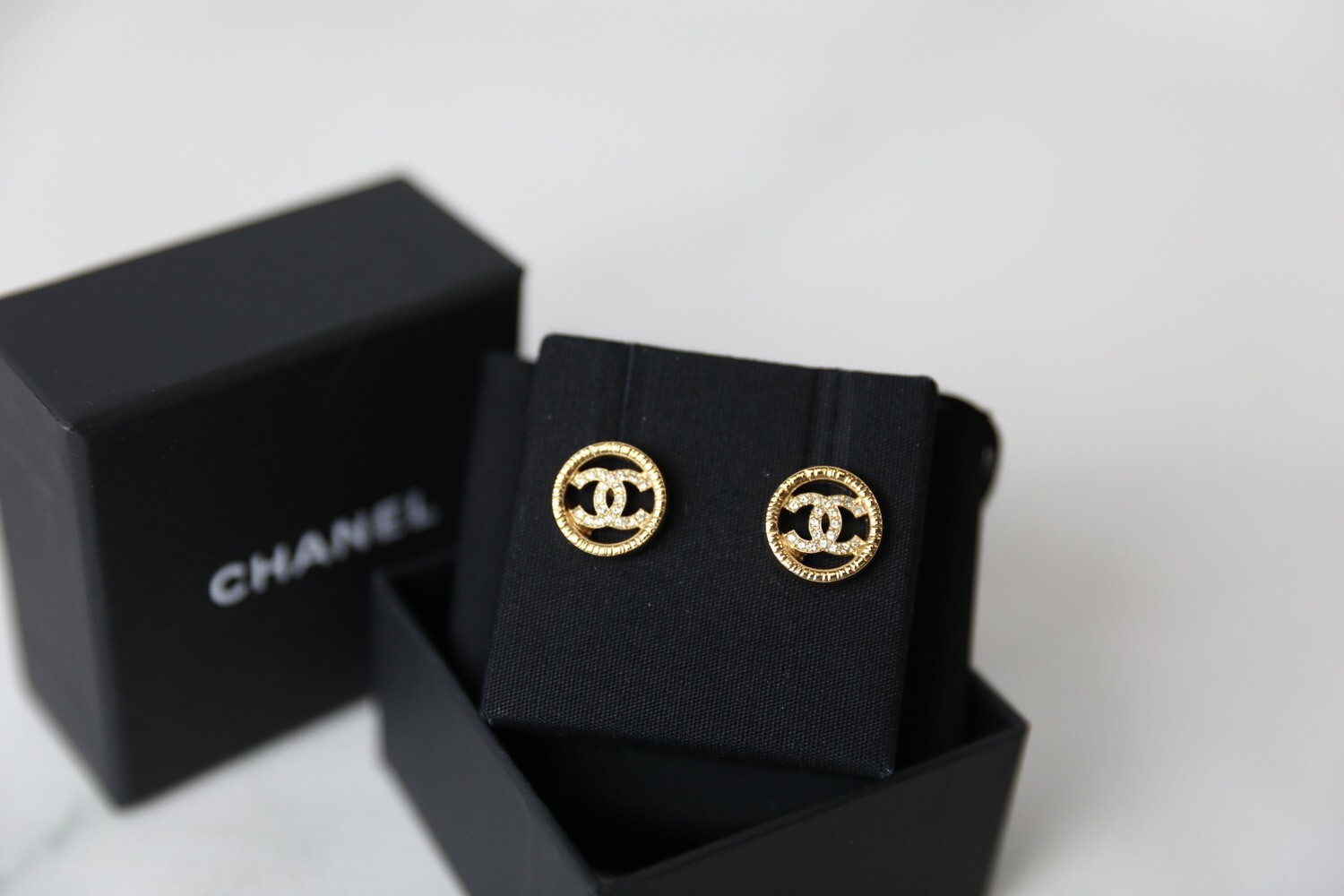 Chanel Stud Earrings CC with Half Crystal, New in Box WA001 - Julia Rose  Boston