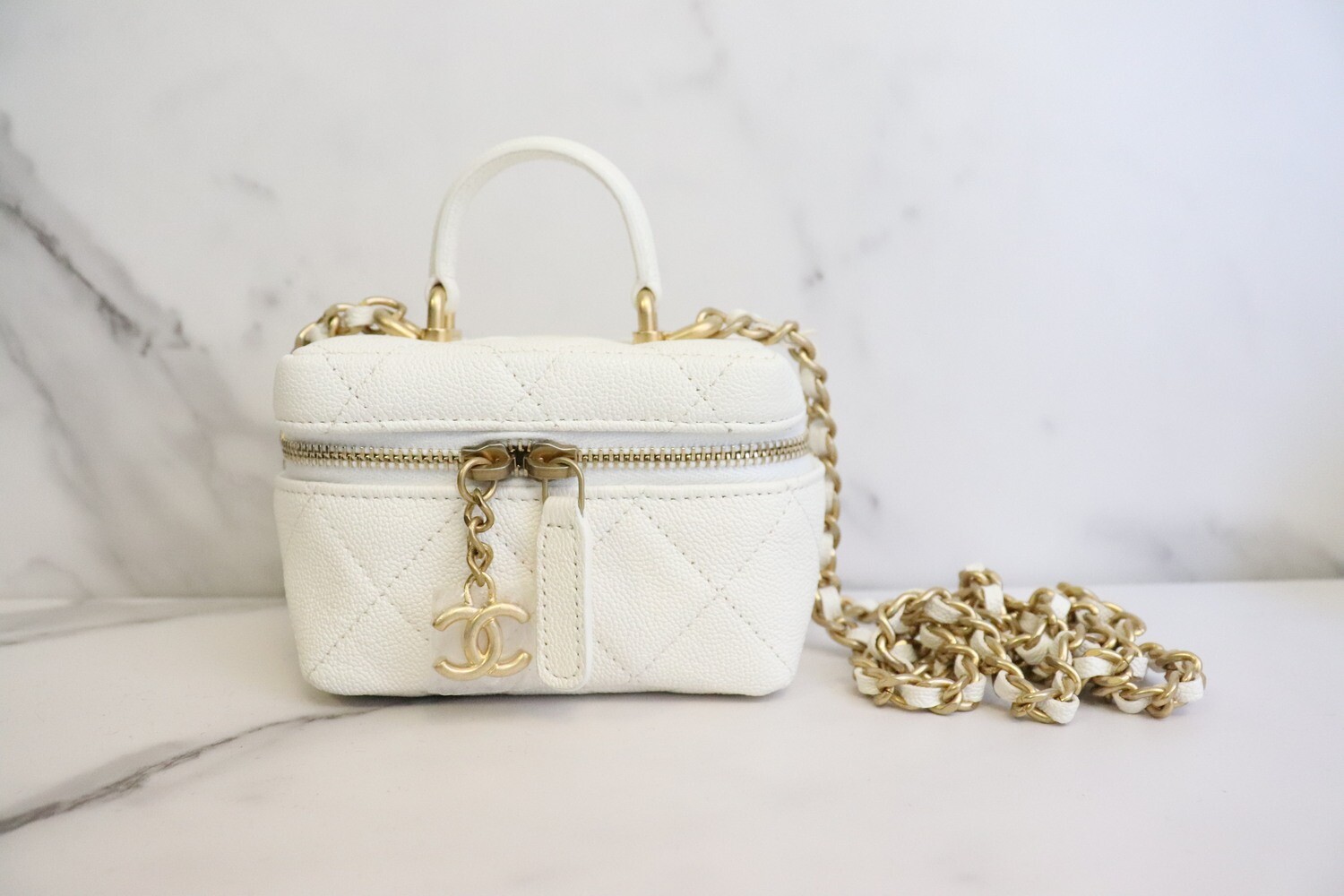 Chanel Mini Vanity, White Caviar Leather, Aged Gold Hardware, New in Box  MA001 - Julia Rose Boston