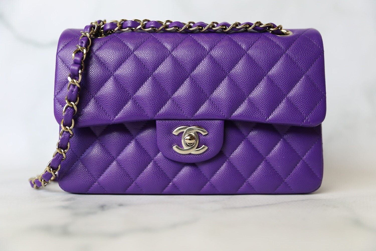 Chanel Classic Small Double Flap, Purple Caviar Leather with Gold Hardware, New in Box WA001
