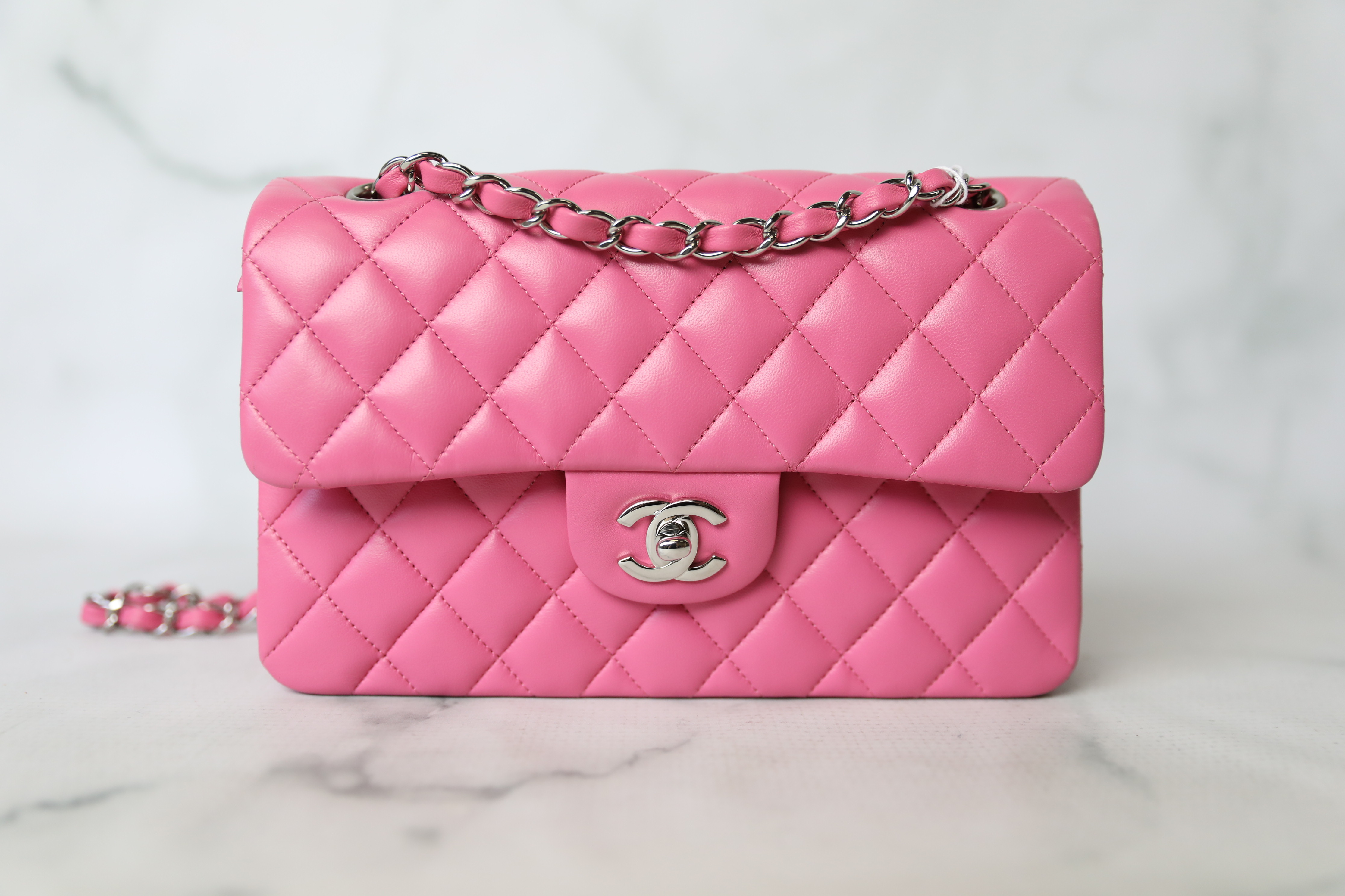 Chanel Classic Small, Pink Lambskin with Silver Hardware, Preowned in Box  WA001 - Julia Rose Boston