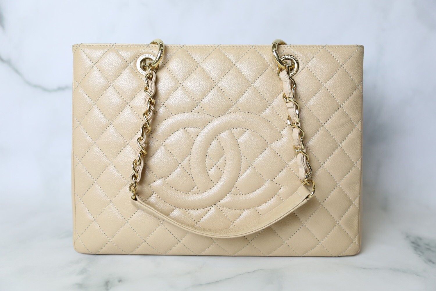 Chanel Grand Shopping Tote GST, Beige Caviar with Gold Hardware, Preowned in Dustbag