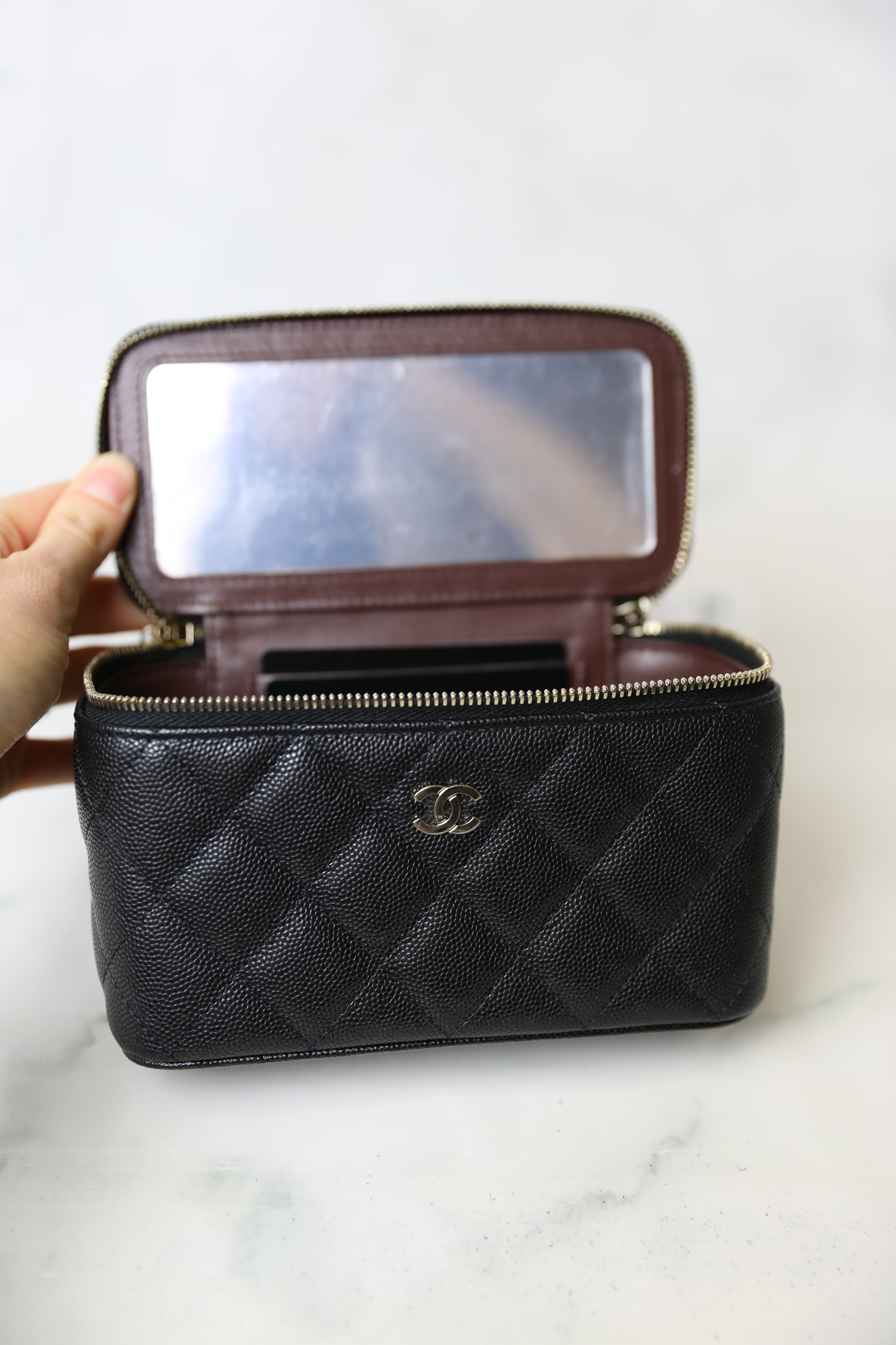Chanel Vanity with Chain Black Caviar Gold Hardware 22S – Coco
