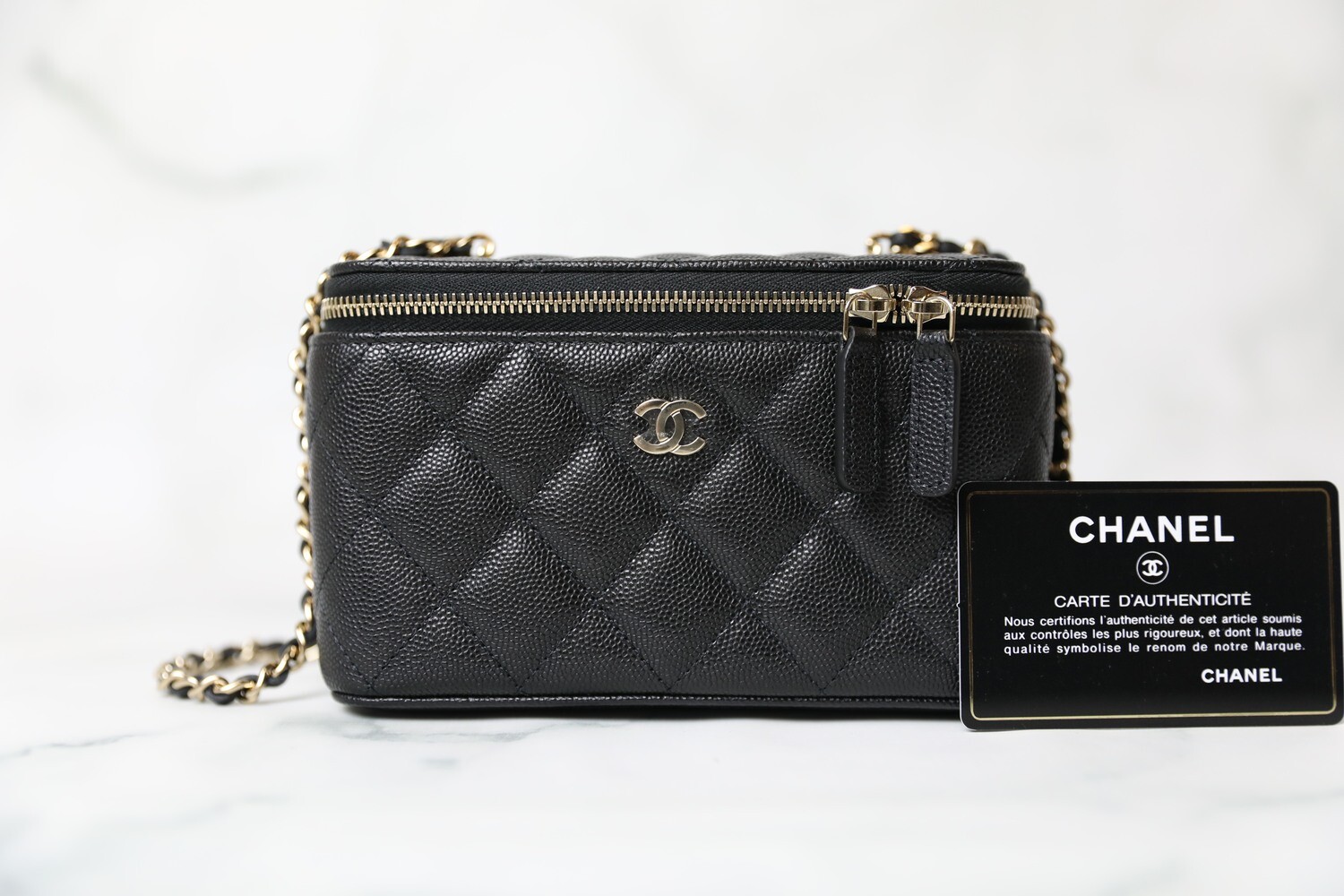Chanel Vanity with Chain Small, 22C Black Caviar with Gold Hardware, New in  Box BOS001